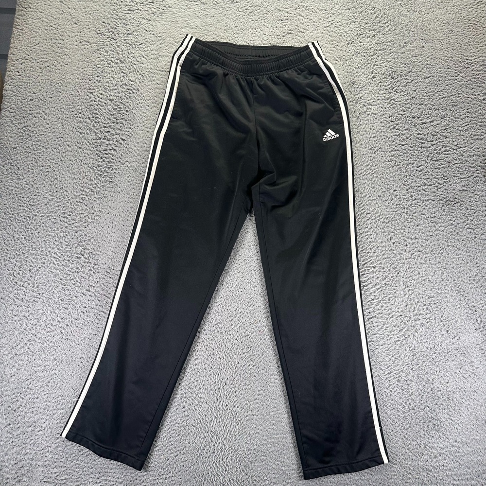 Adidas Pant Mens M Black Polyester 3 Stripes Track Straight Performance Stretch